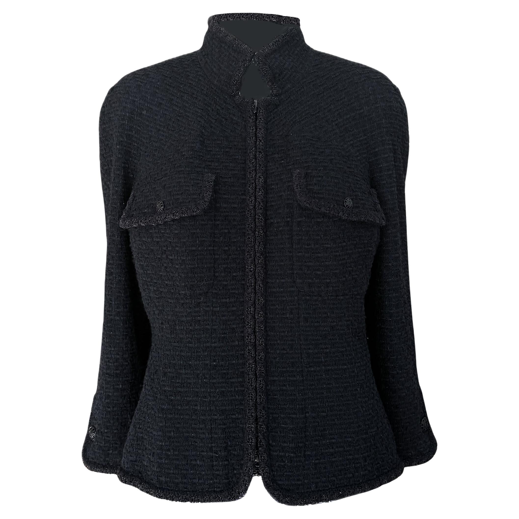 CHANEL Timeless Black Tweed Jacket with CC Buttons 44 FR