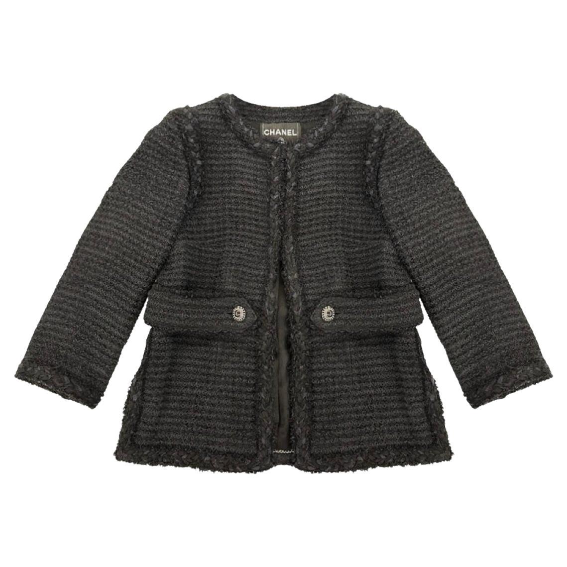CHANEL Timeless Black Tweed Jacket with CC Gripoix Buttons 40 FR en vente