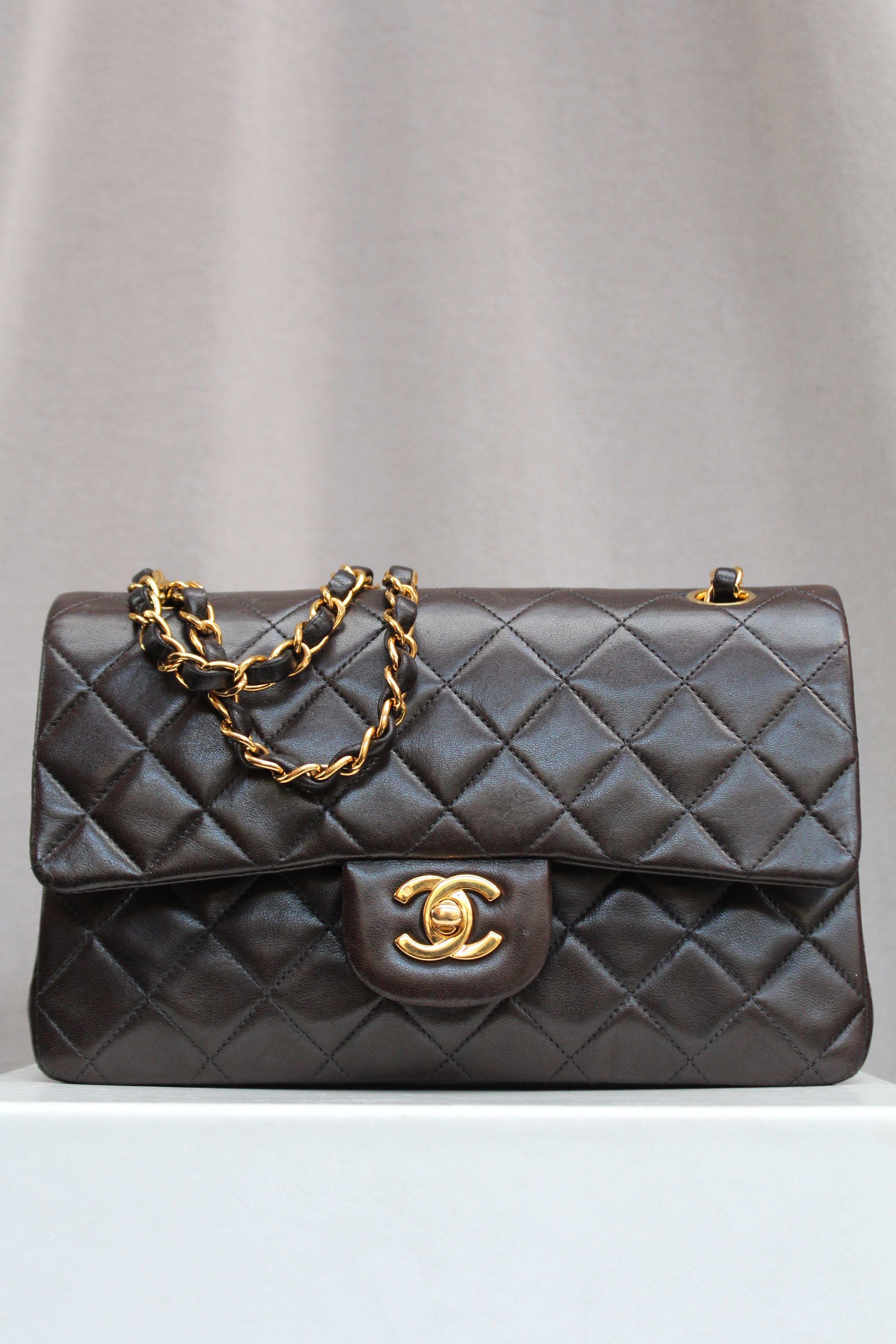 Black Chanel “Timeless” brown lambskin bag For Sale
