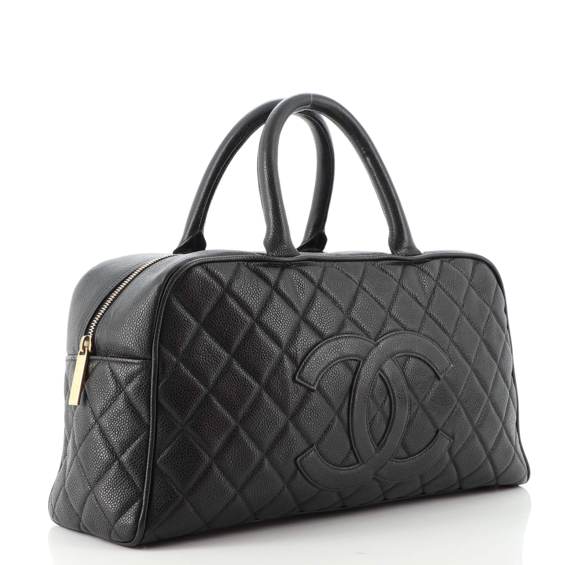 Black Chanel Timeless CC Bowler Bag Quilted Caviar Large