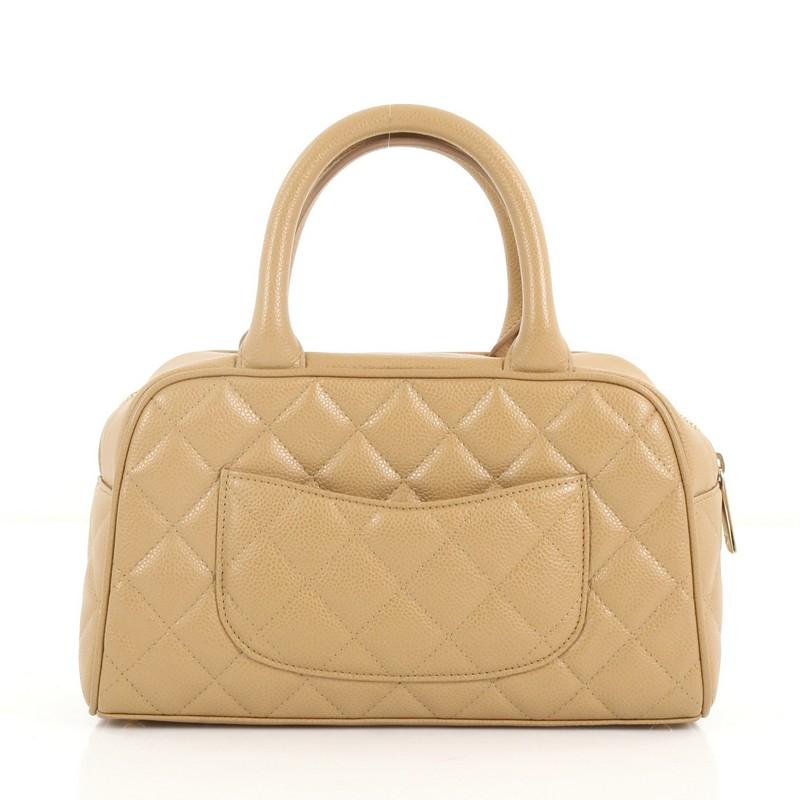 Beige Chanel Timeless CC Bowler Bag Quilted Caviar Small