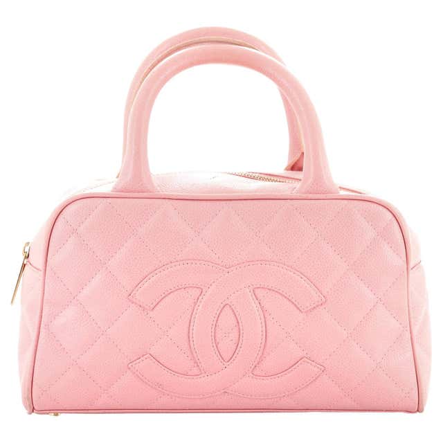 Chanel Pink Matelasse Leather Logo Bowling Handbag at 1stDibs
