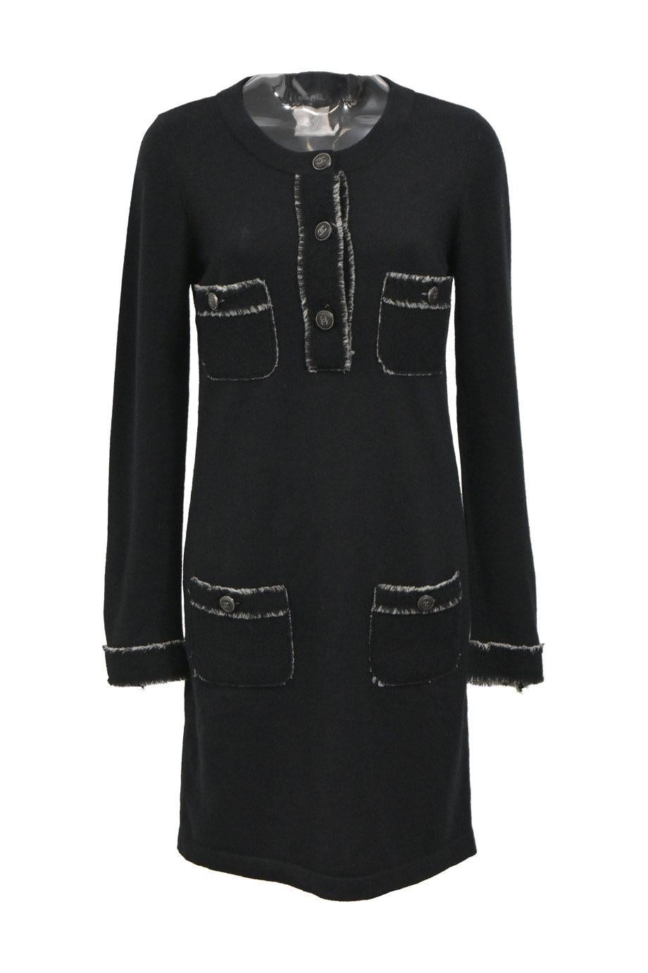 Chanel Timeless CC Buttons Black Cashmere Dress 40 FR 1