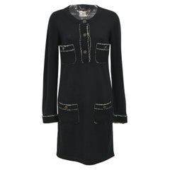Chanel Timeless CC Buttons Black Cashmere Dress 40 FR