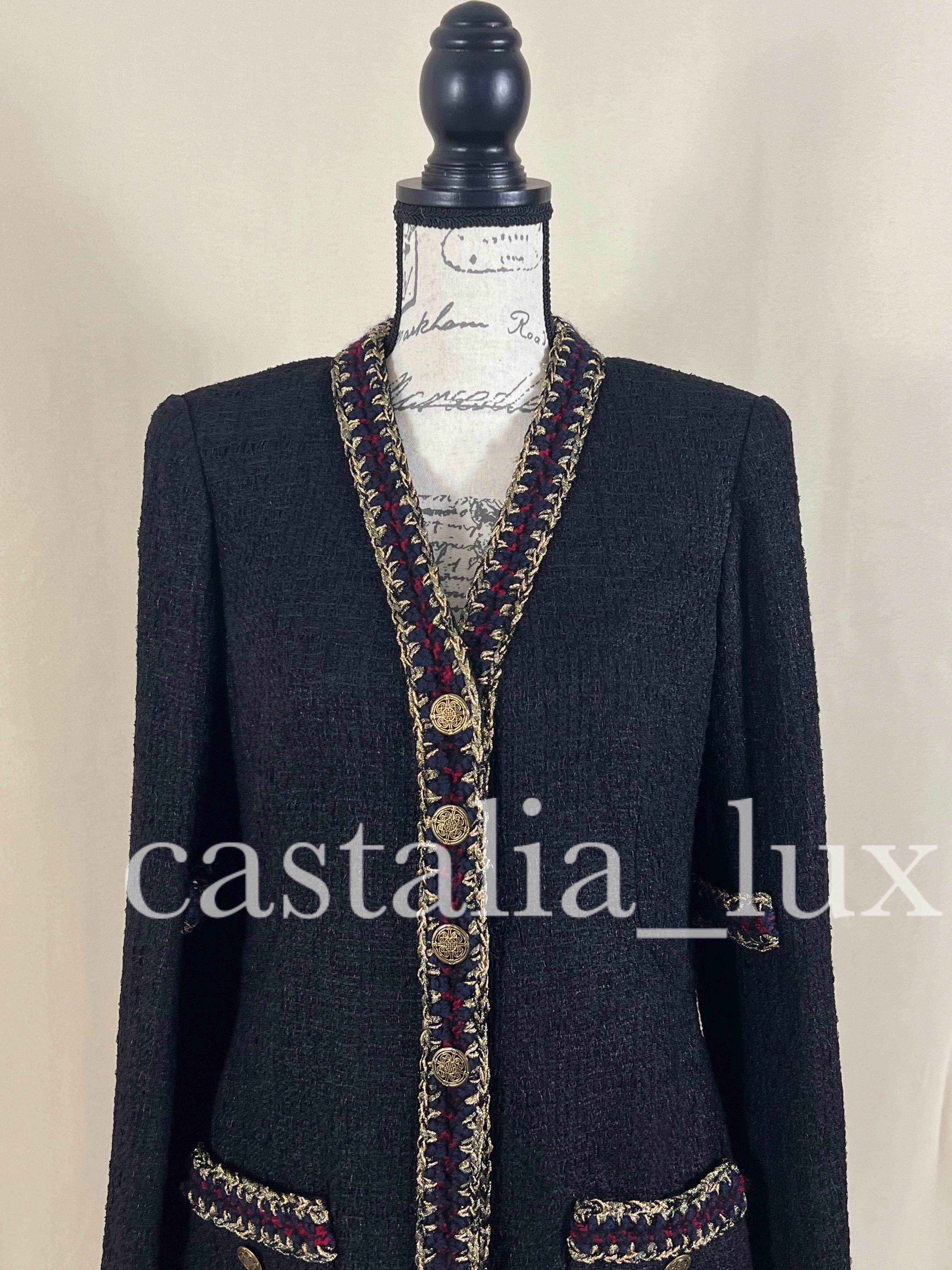 Chanel Timeless CC Buttons Black Tweed Jacket For Sale 8