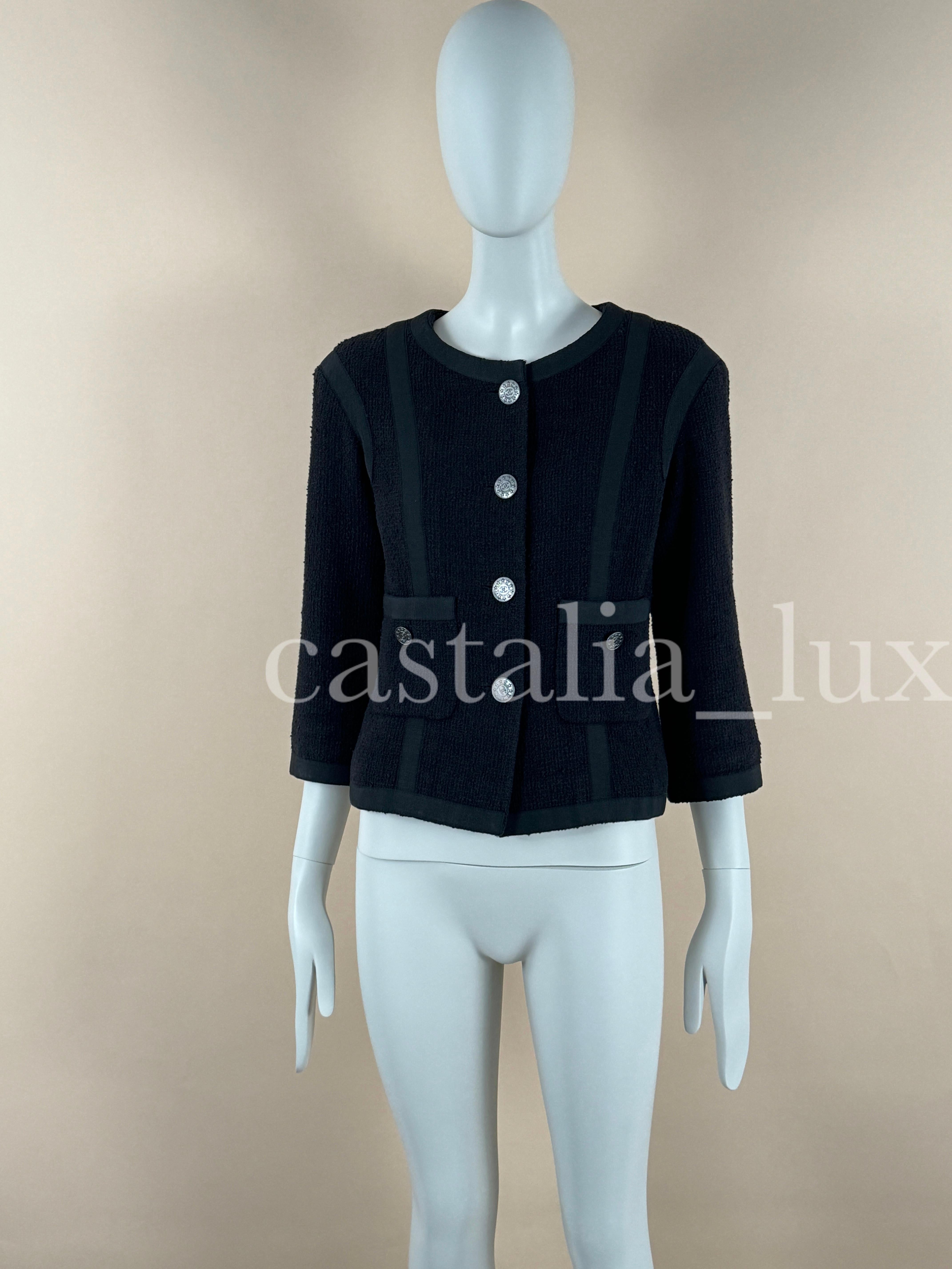 Chanel Timeless CC Buttons Black Tweed Jacket For Sale 2