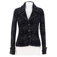 Used Chanel Timeless CC Buttons Black Tweed Jacket 