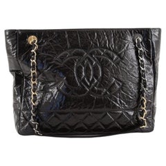 Used Chanel Timeless CC Chain Shopping Tote Quilted Shiny Aged Calfskin Medium