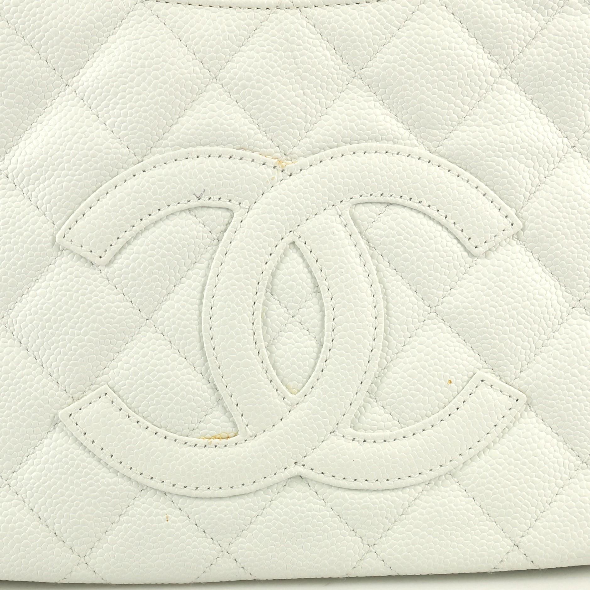 White Chanel Timeless CC Chain Shoulder Bag Quilted Caviar Medium