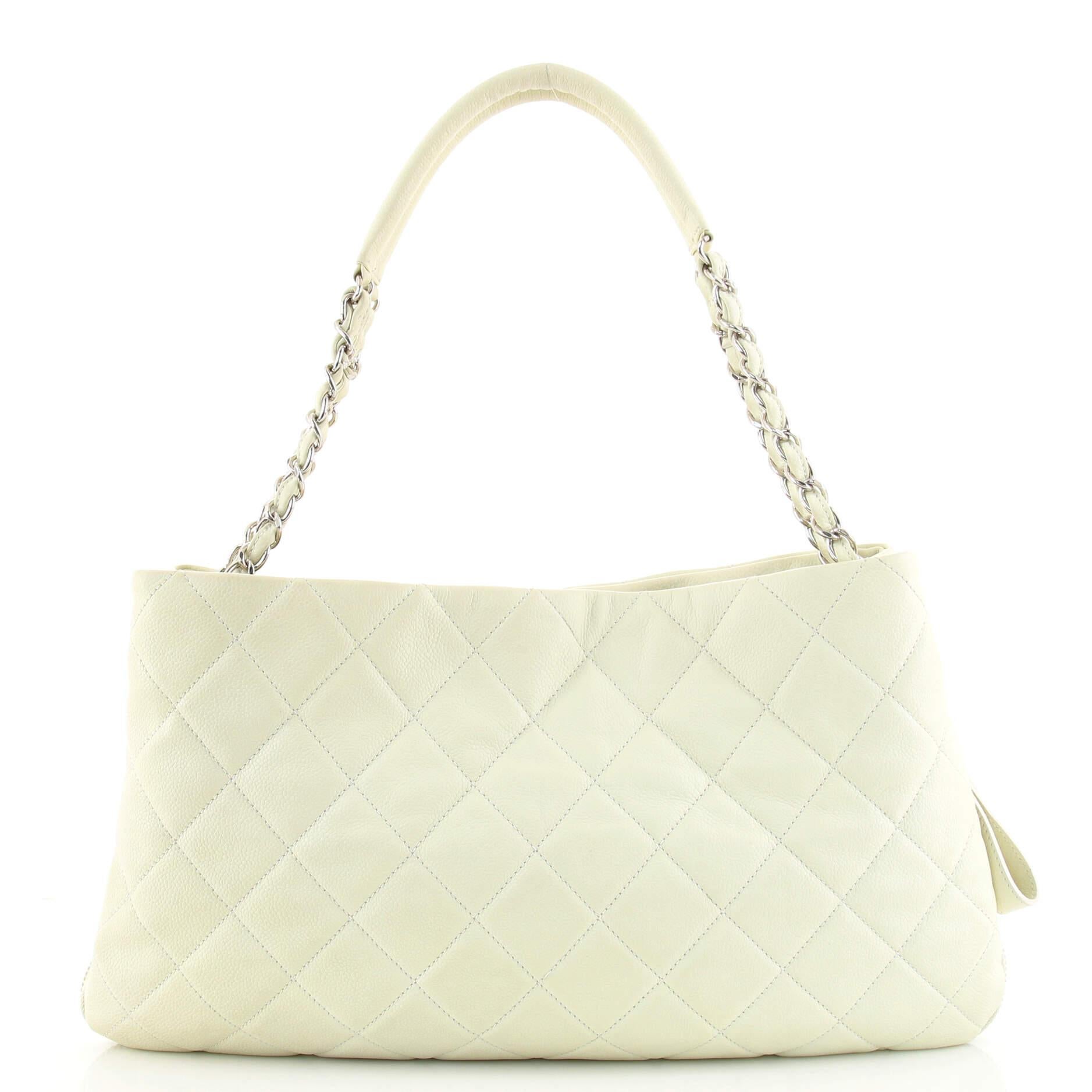 White Chanel Timeless CC Expandable Tote Quilted Caviar Medium