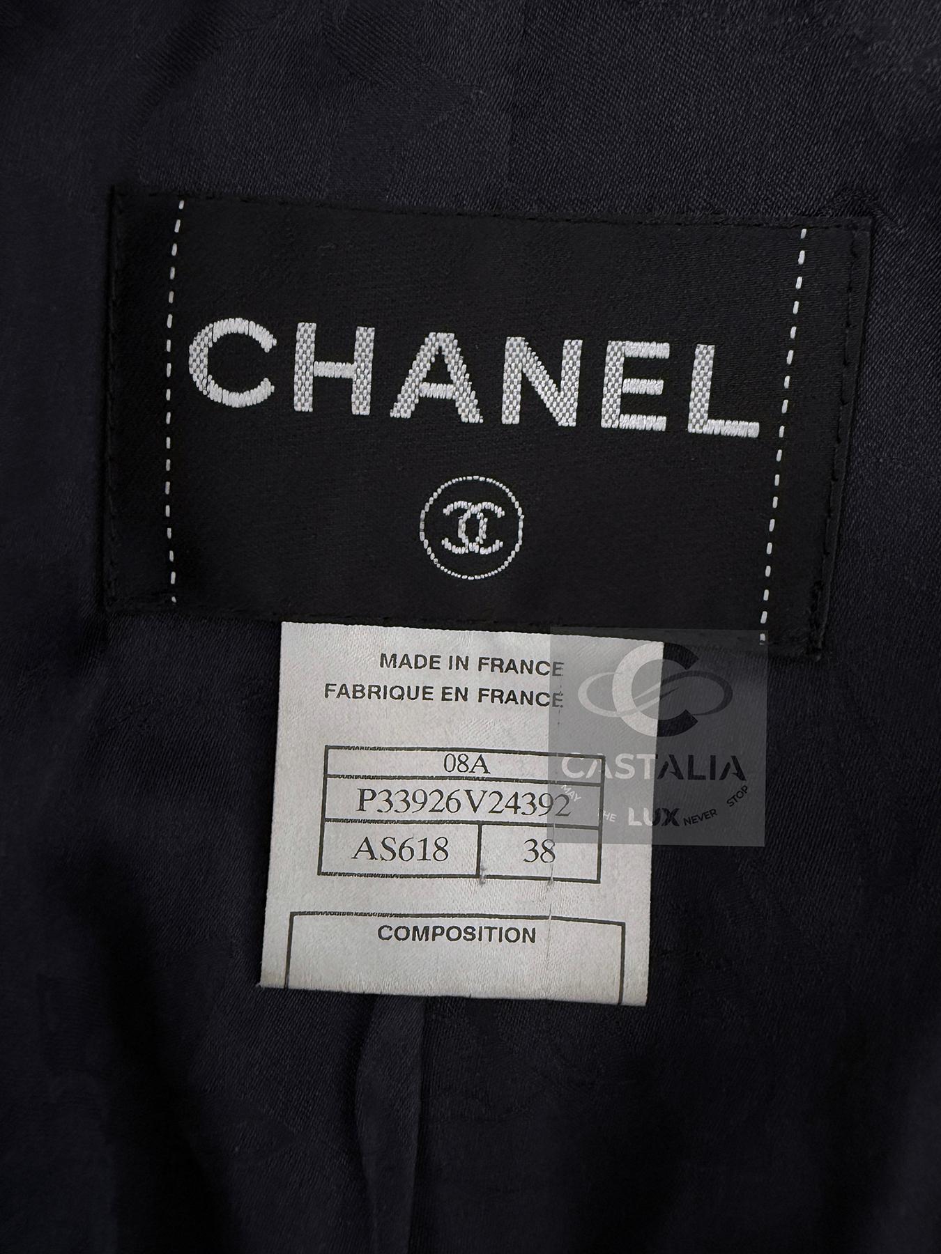 Chanel Timeless CC Gripoix Buttons Navy Tweed Jacket 38 FR For Sale 6