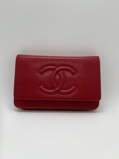 Chanel Timeless CC Long Wallet On Chain WOC Red Caviar Leather 16 Series