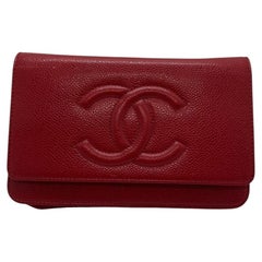 Chanel Timeless CC Long Wallet On Chain WOC Red Caviar Leather 16 Series
