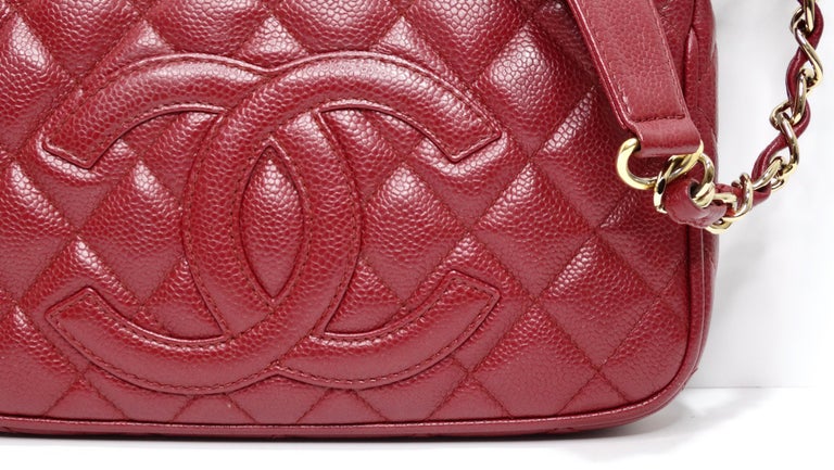 Brown Chanel Timeless CC Red Shoulder Bag in Quilted Caviar For Sale