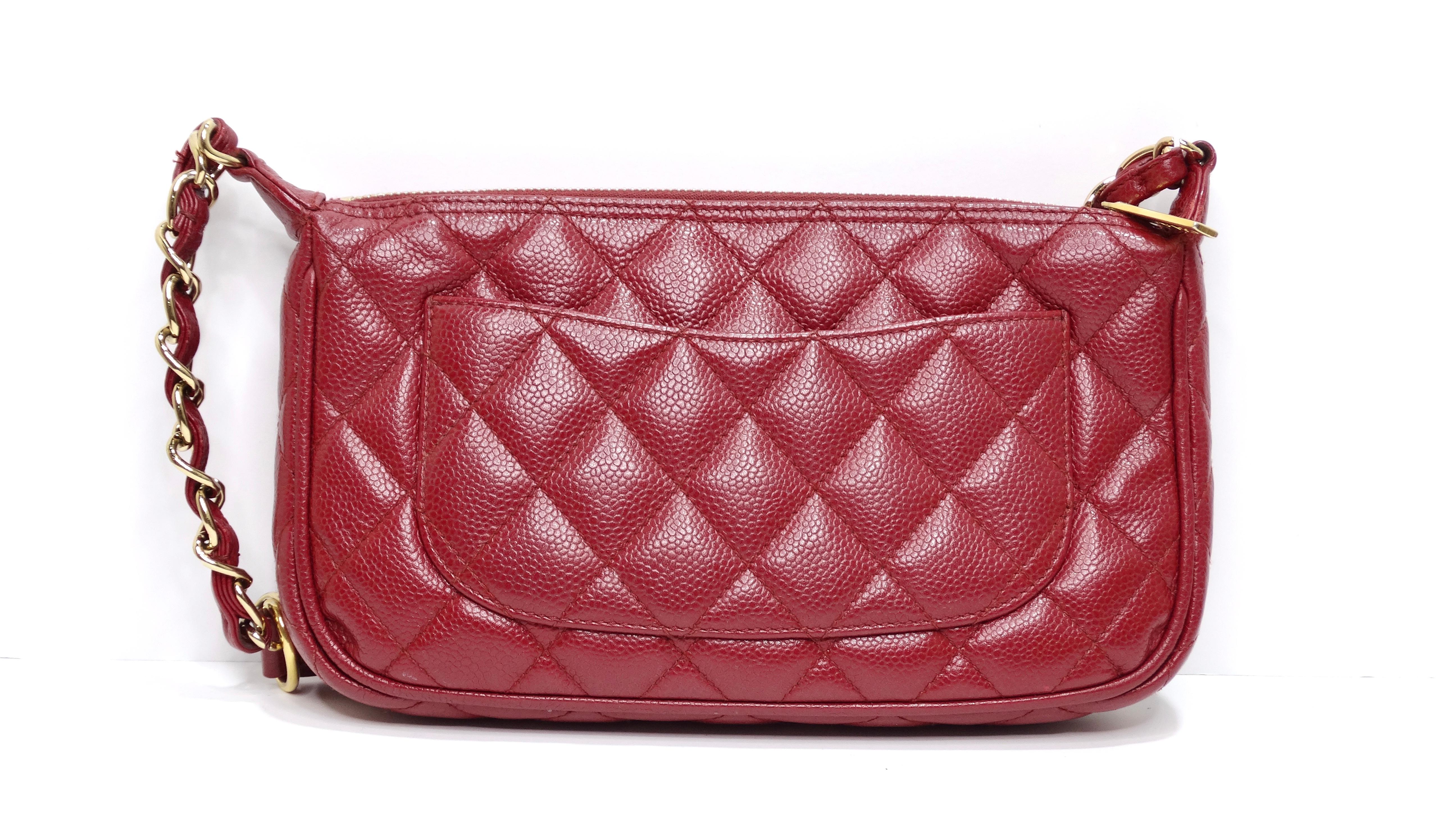 Brown Chanel Timeless CC Red Shoulder Bag in Quilted Caviar