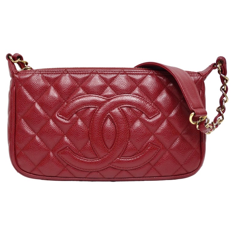Chanel Timeless CC Red Shoulder Bag in Quilted Caviar For Sale