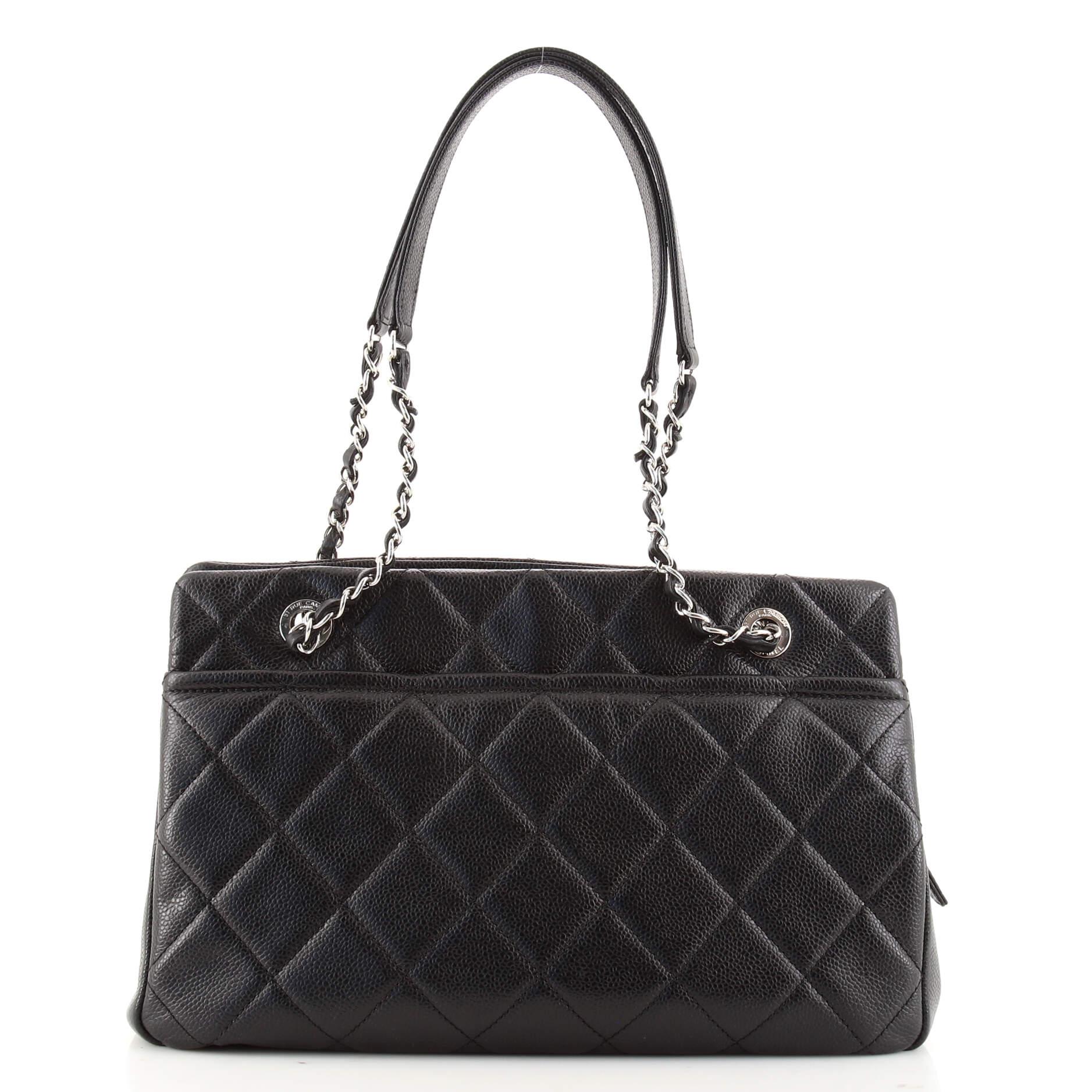 Black Chanel Timeless CC Shopping Tote Quilted Caviar Medium