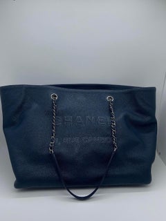 CHANEL Timeless CC Soft Tote Bag Navy Blue Leather Chain Strap