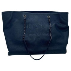 CHANEL Timeless CC Soft Tote Bag Navy Blue Leather Chain Strap