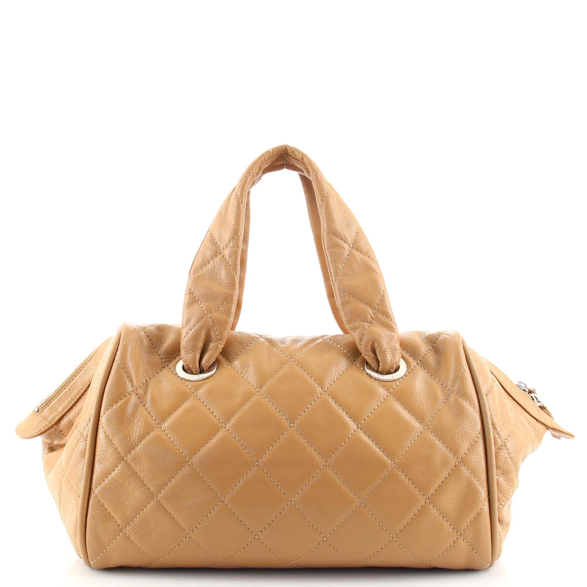 Brown Chanel Timeless Classic Bowler Bag Quilted Caviar Medium
