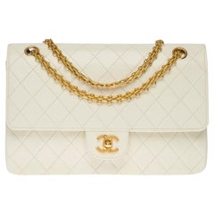  Chanel Timeless/Classic COCO 27 cm double flap bag in ecru quilted leather, GHW