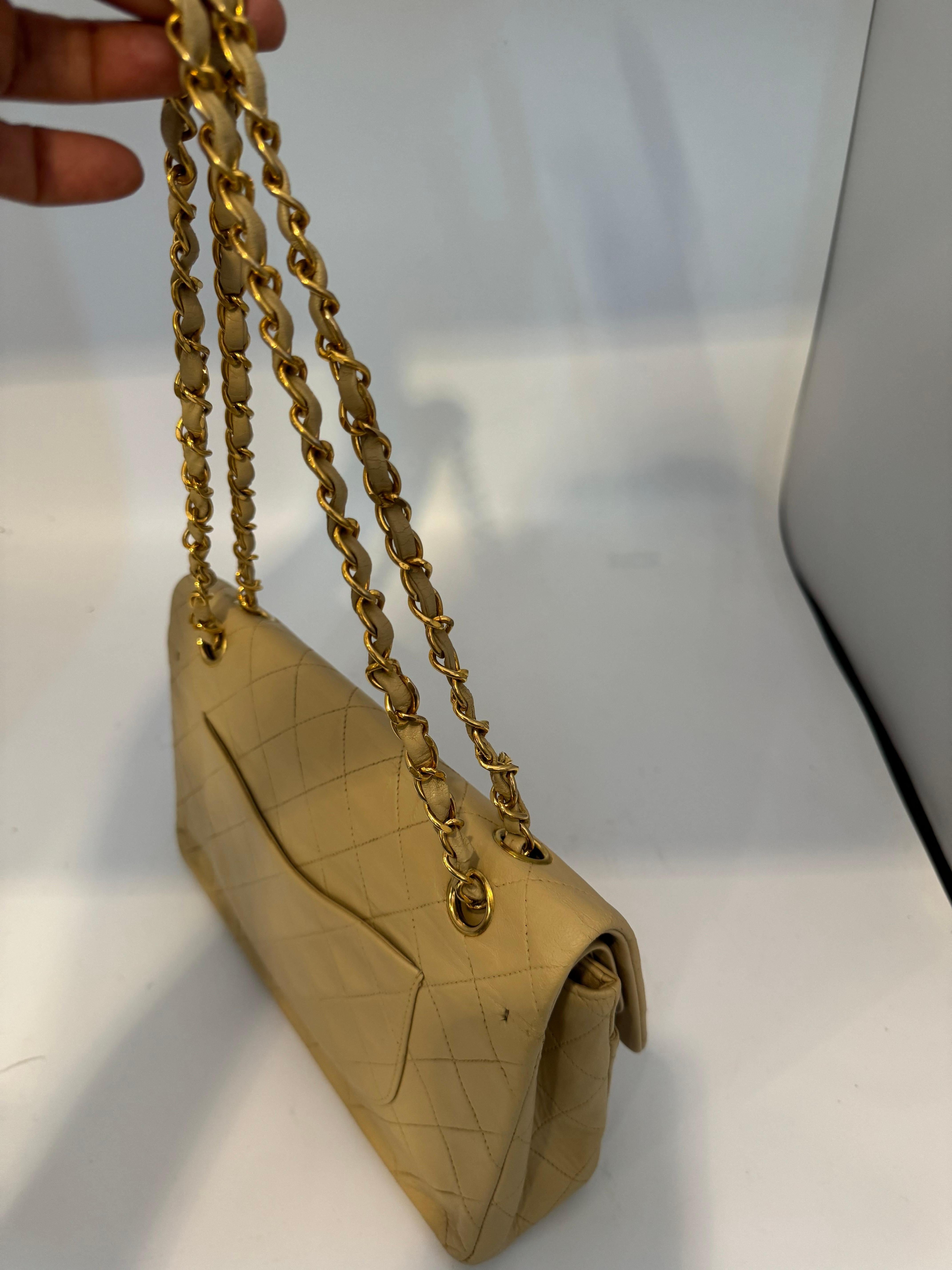 Chanel Timeless/Classic double Flap shoulder bag in beige , CC Logo, Vintage For Sale 6