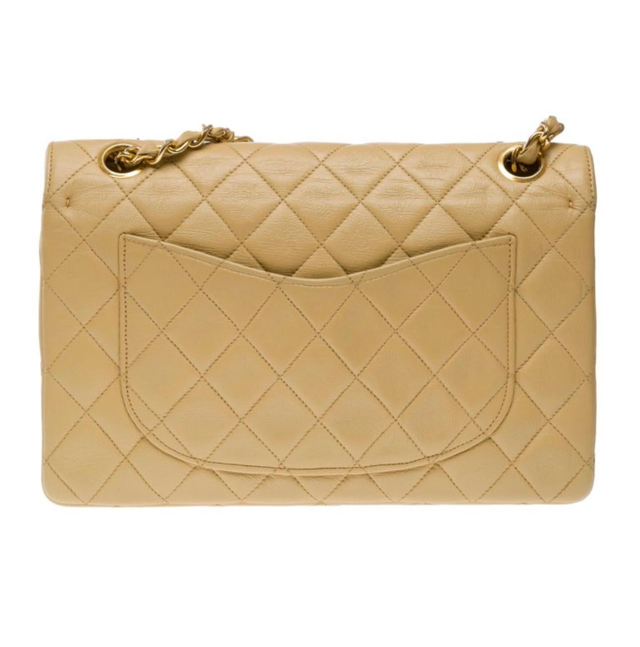 Chanel Timeless/Classic double Flap shoulder bag in beige , CC Logo, Vintage For Sale 7