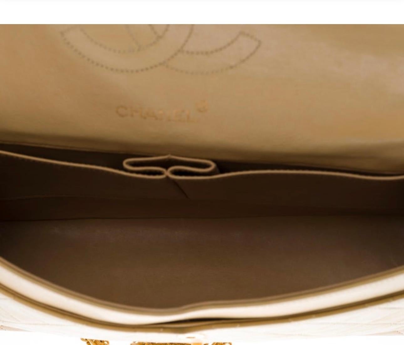 Chanel Timeless/Classic double Flap shoulder bag in beige , CC Logo, Vintage For Sale 8