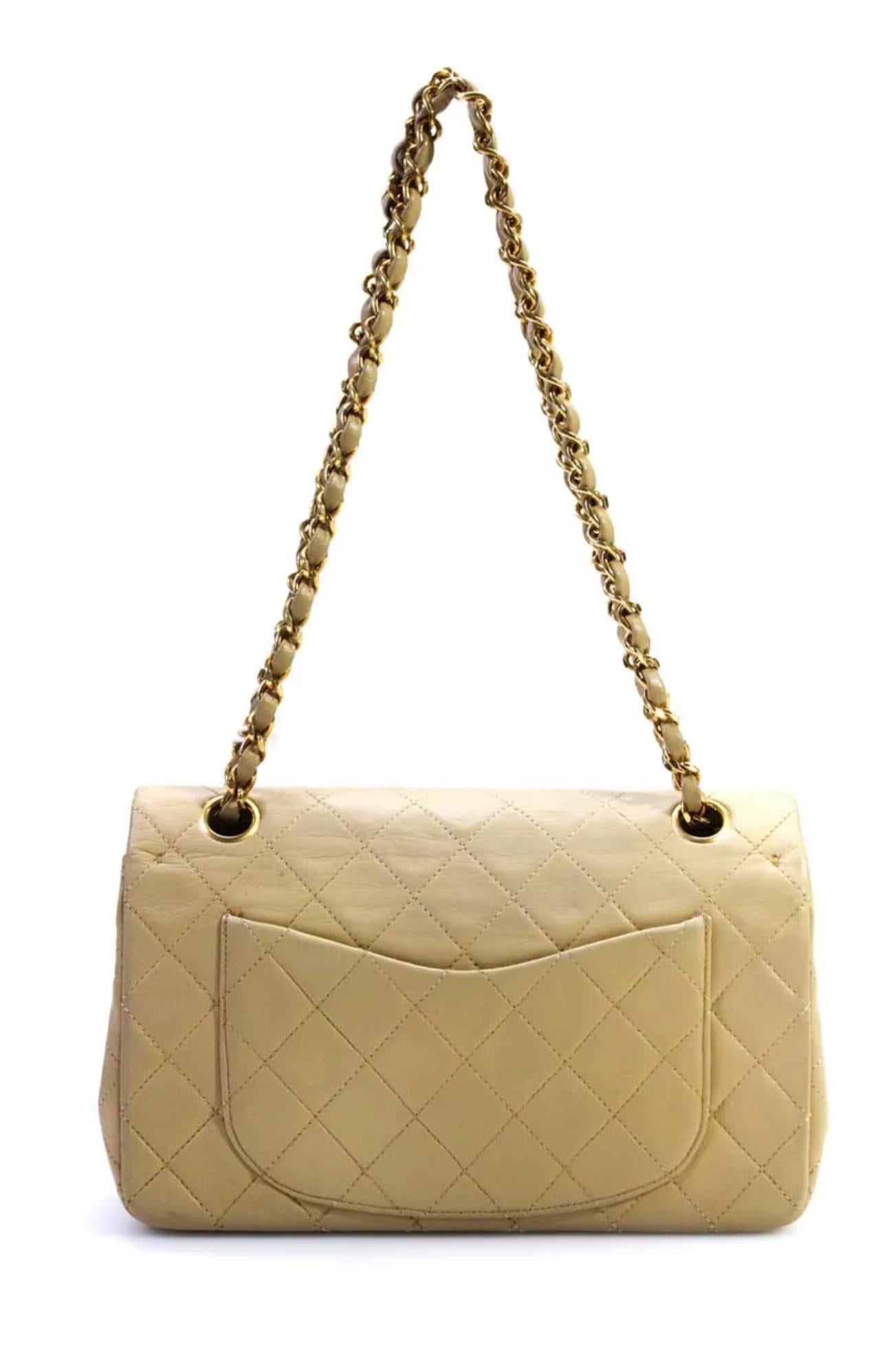 Chanel Timeless/Classic double Flap shoulder bag in beige , CC Logo, Vintage For Sale 10