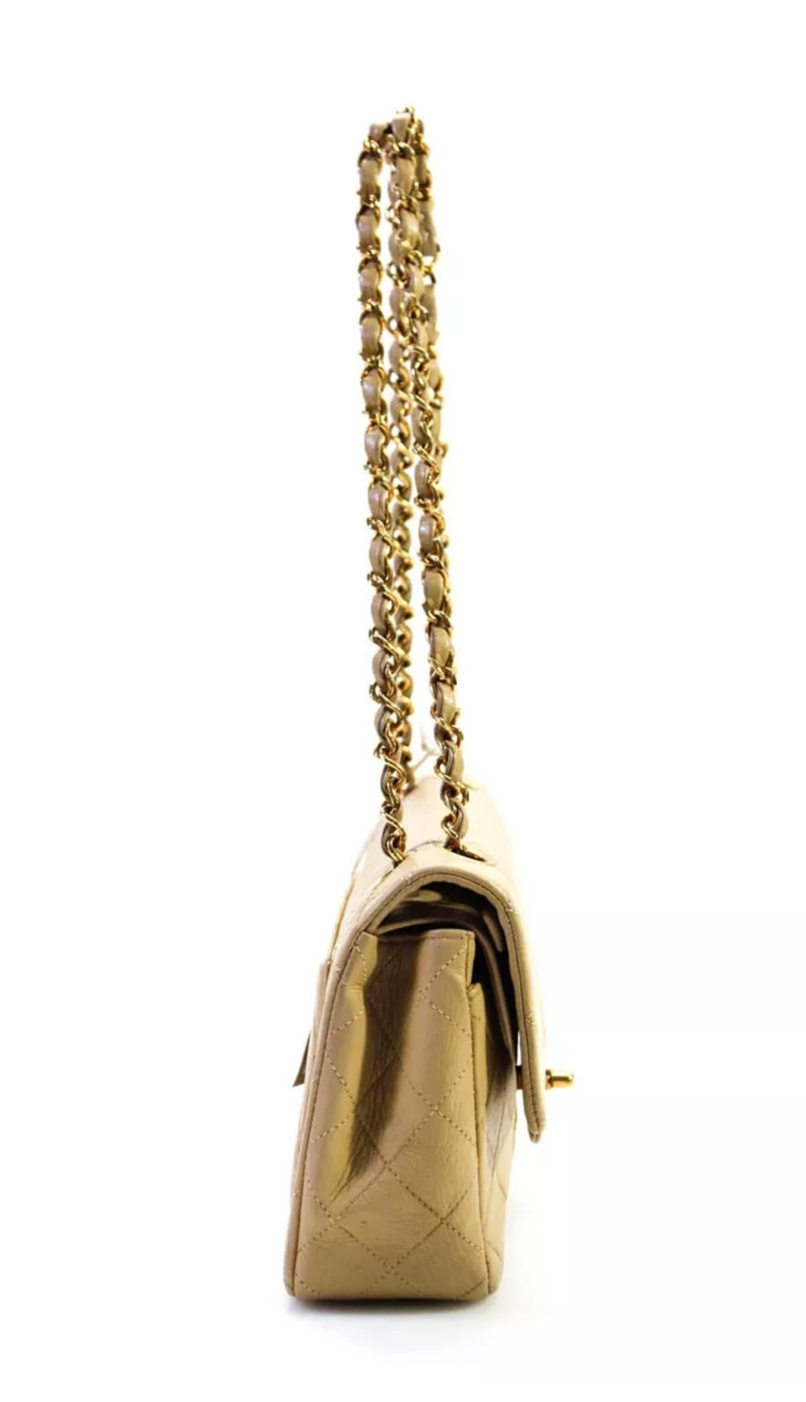 Chanel Timeless/Classic double Flap shoulder bag in beige , CC Logo, Vintage For Sale 11