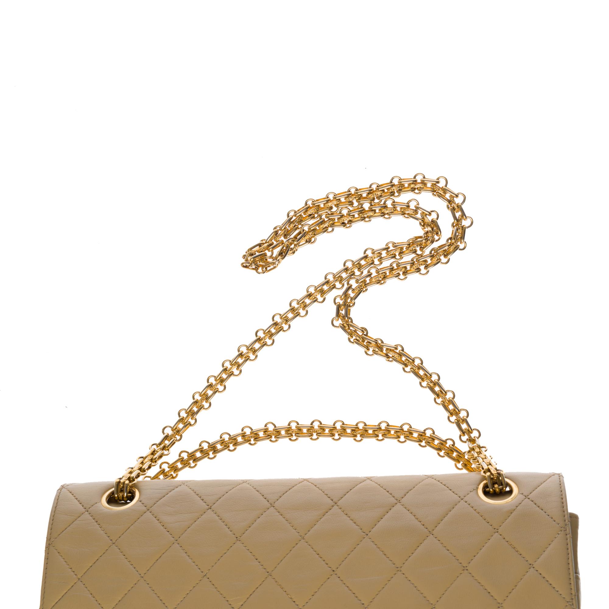 Women's Chanel Timeless/Classic double Flap shoulder bag in beige quilted lambskin, GHW