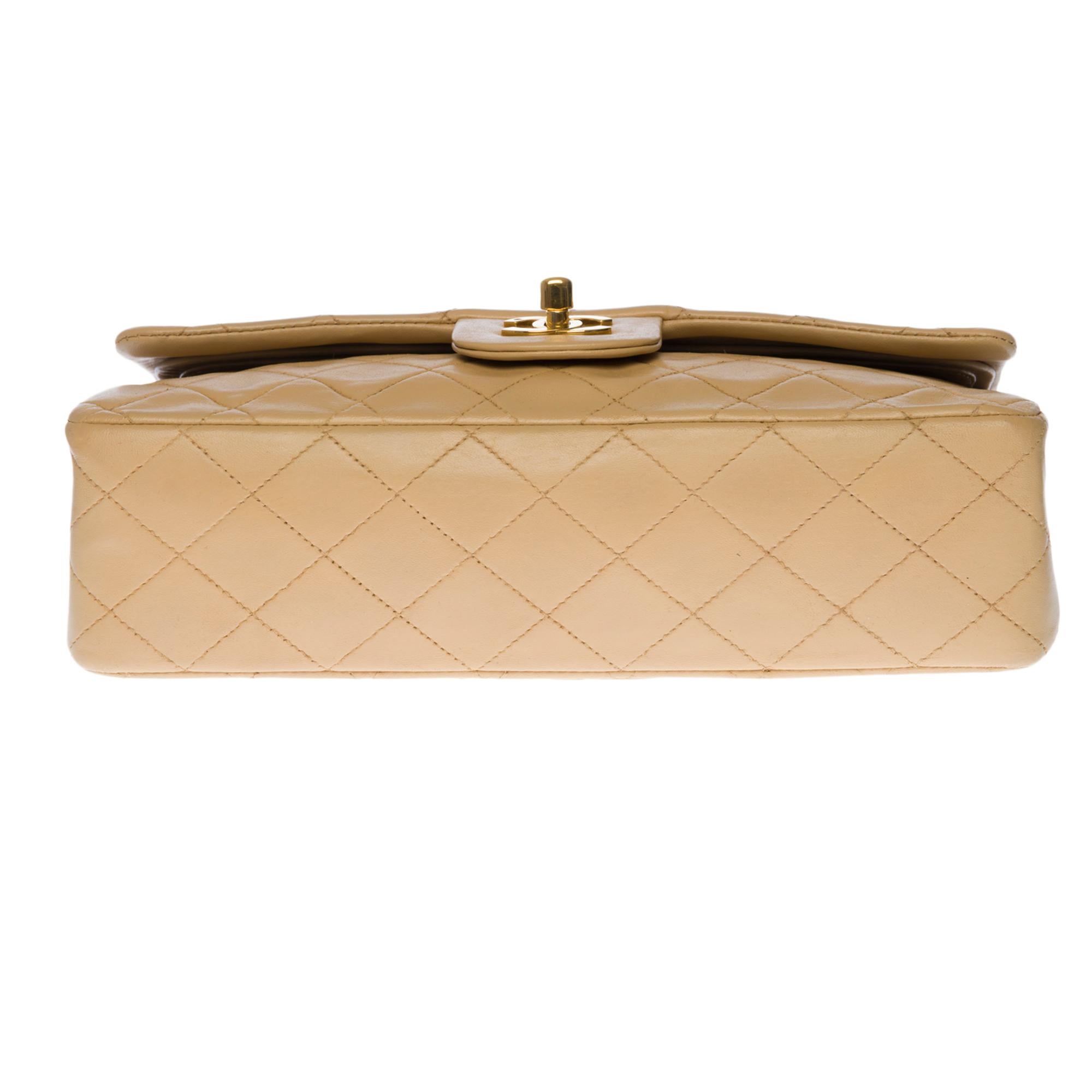 Women's Chanel Timeless/Classic double Flap shoulder bag in beige quilted lambskin, GHW