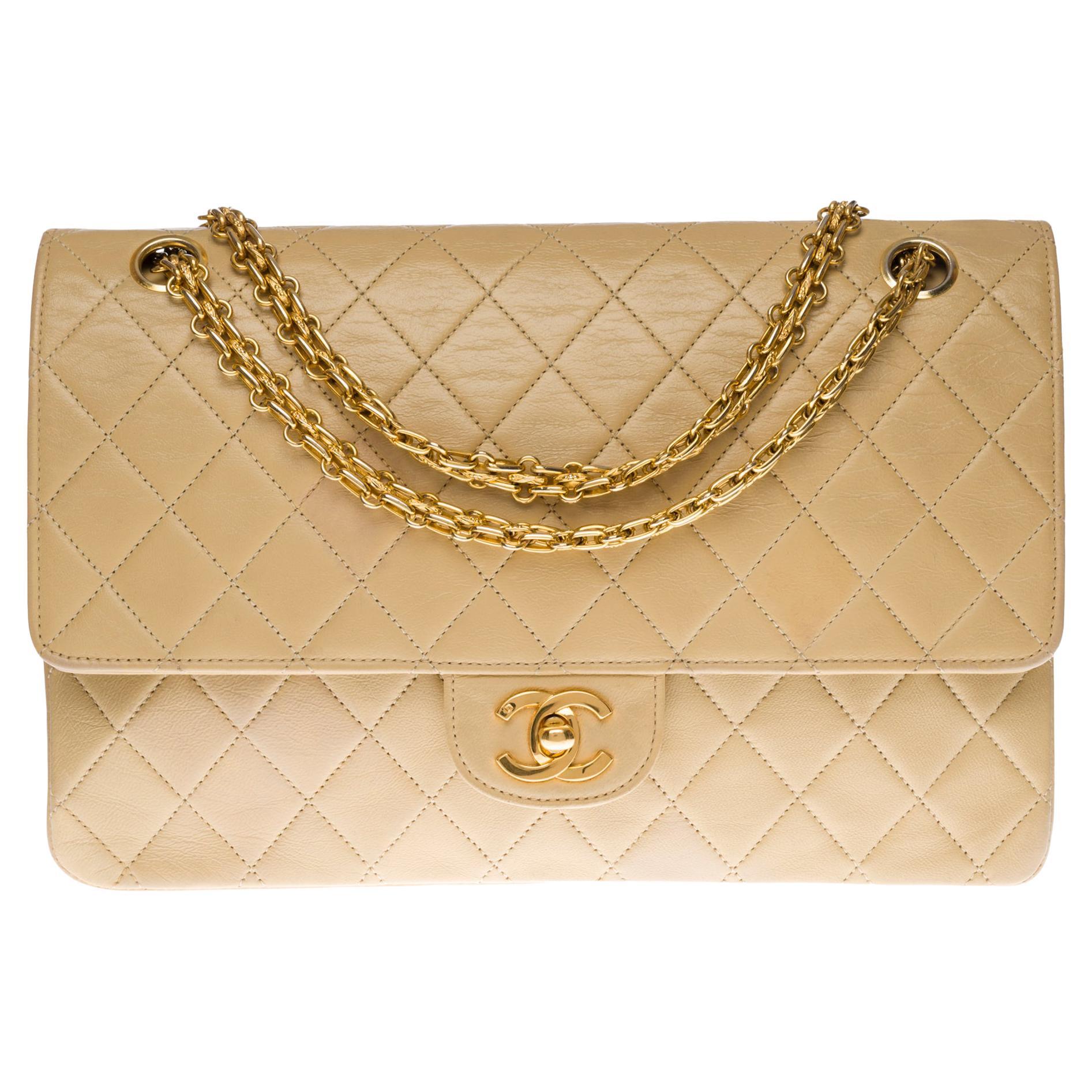 Chanel Timeless/Classic double Flap shoulder bag in beige quilted lambskin, GHW