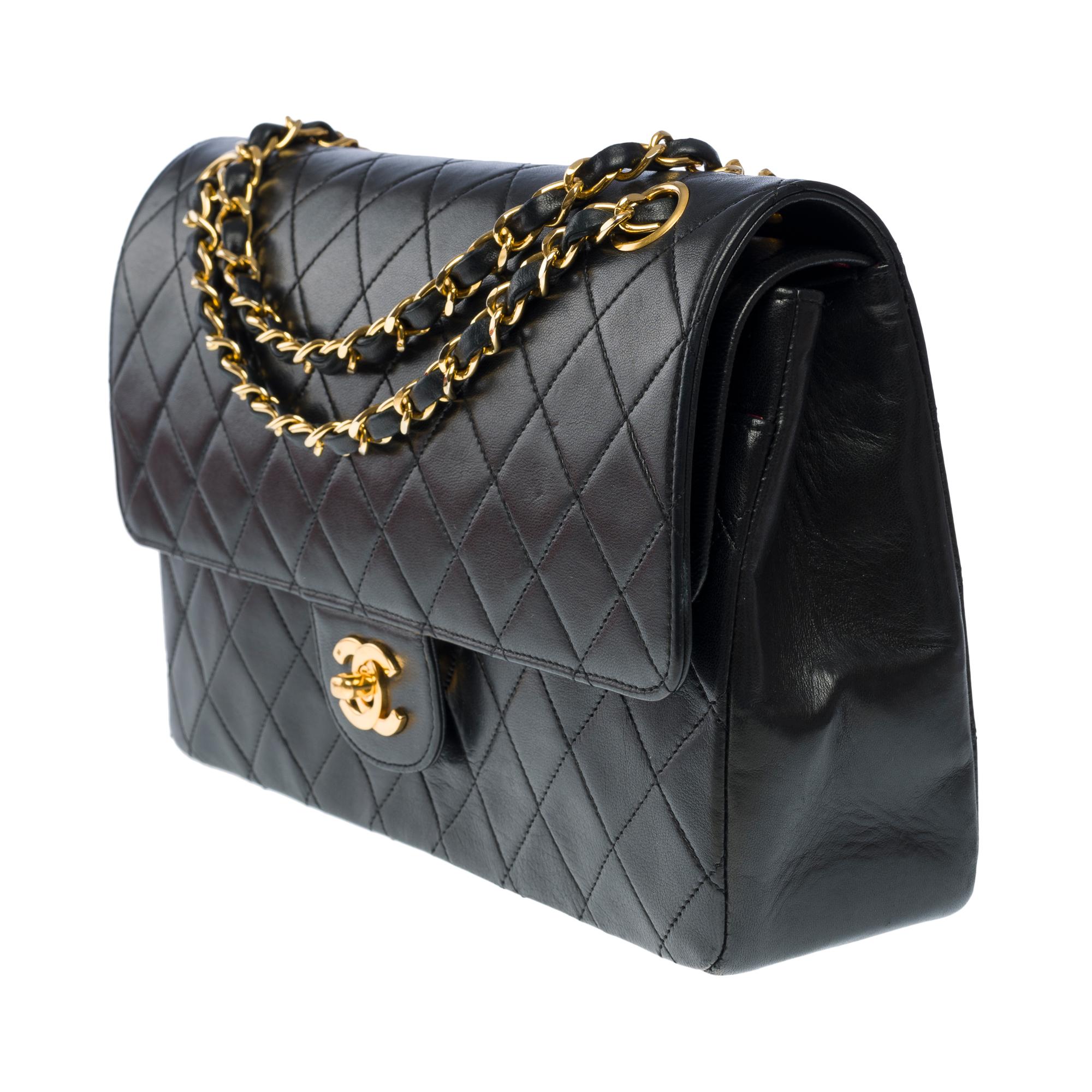 Chanel Timeless/Classic double flap shoulder bag in black quilted lambskin , GHW 1