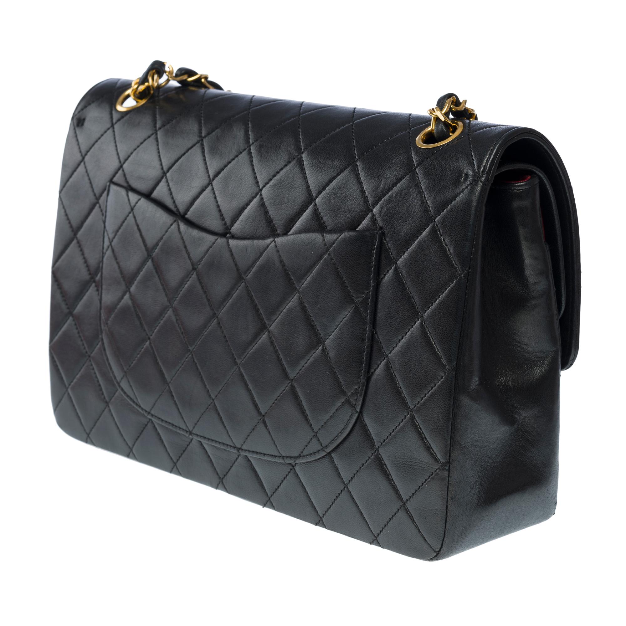 Chanel Timeless/Classic double flap shoulder bag in black quilted lambskin , GHW 2