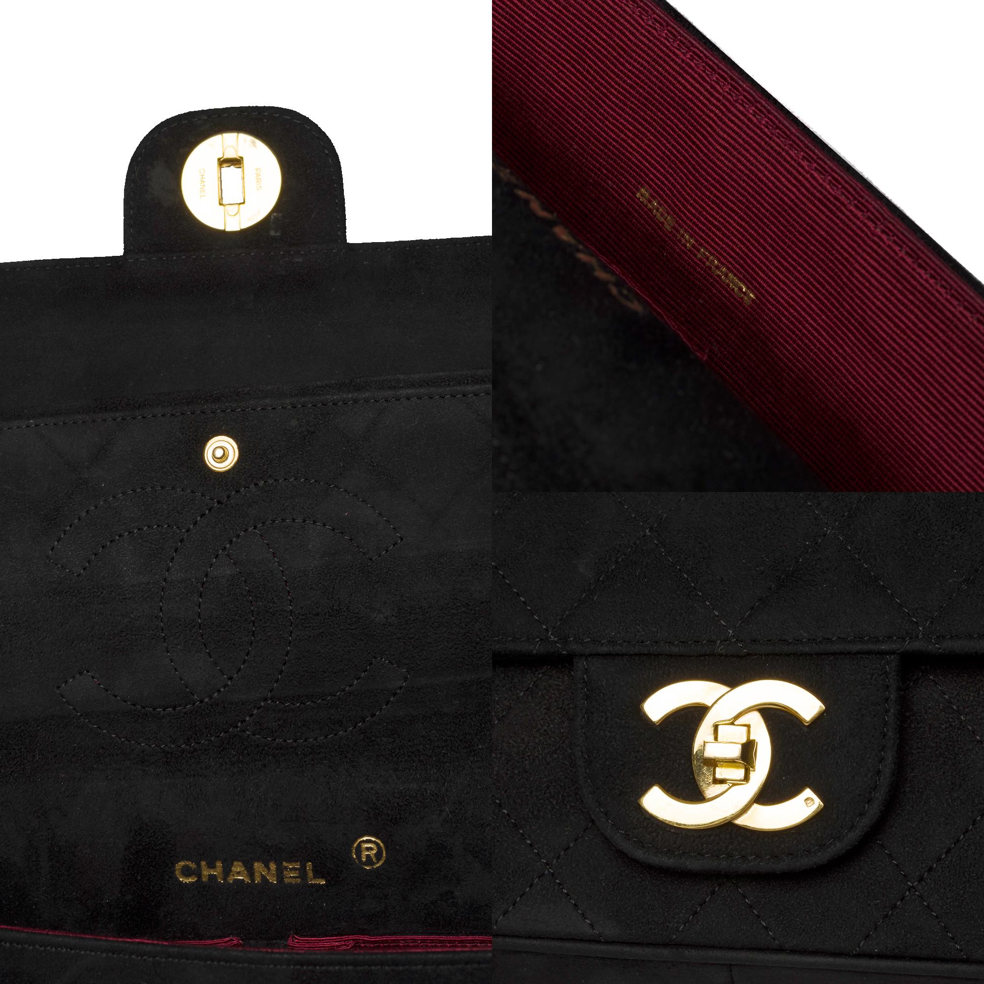 Women's Chanel Timeless/Classic double flap shoulder bag in black quilted suede , GHW