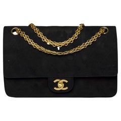 Chanel Timeless/Classic double flap shoulder bag in black quilted suede , GHW