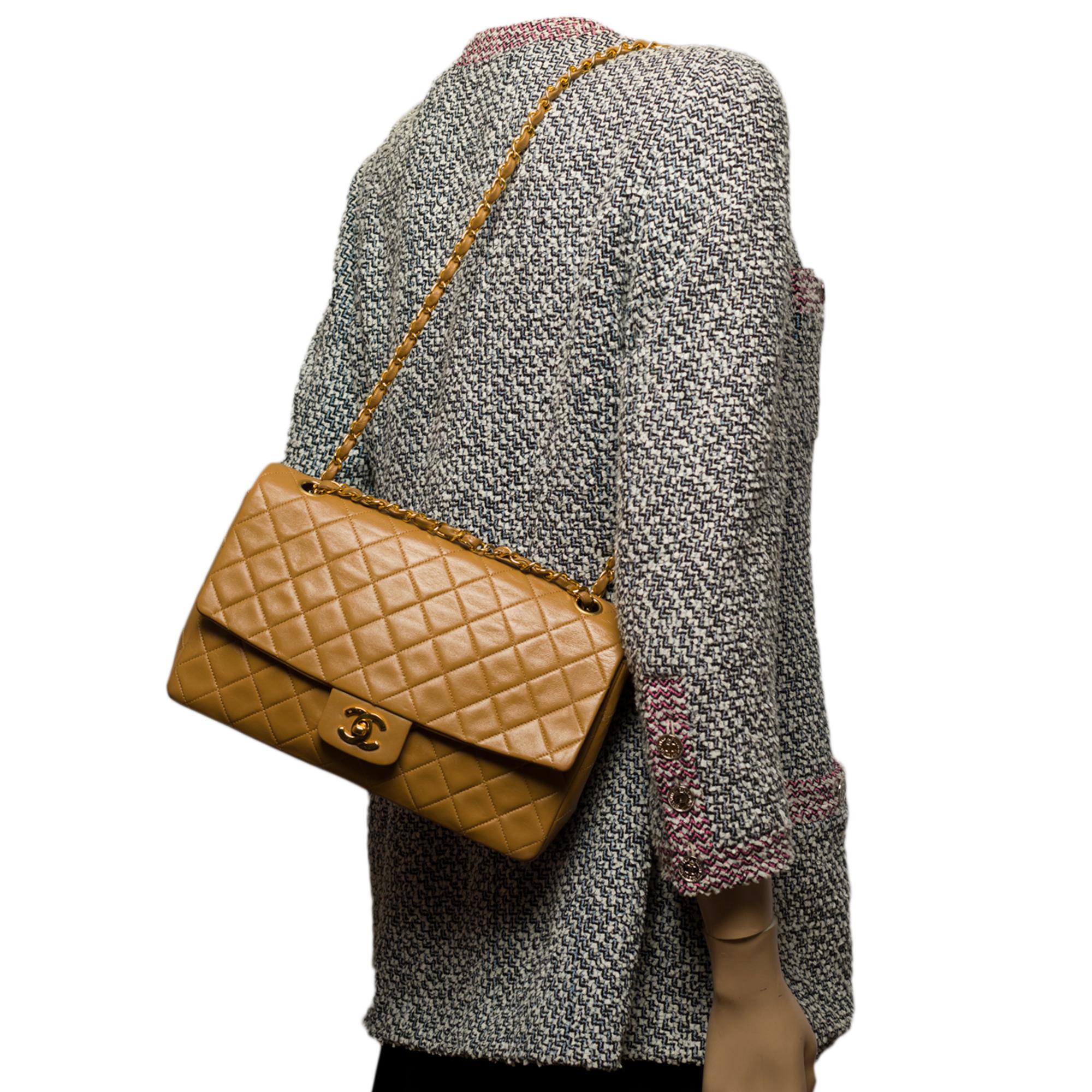Chanel Timeless/Classic Flap bag Umhängetasche aus gestepptem Lammfell in Camel::GHW 7
