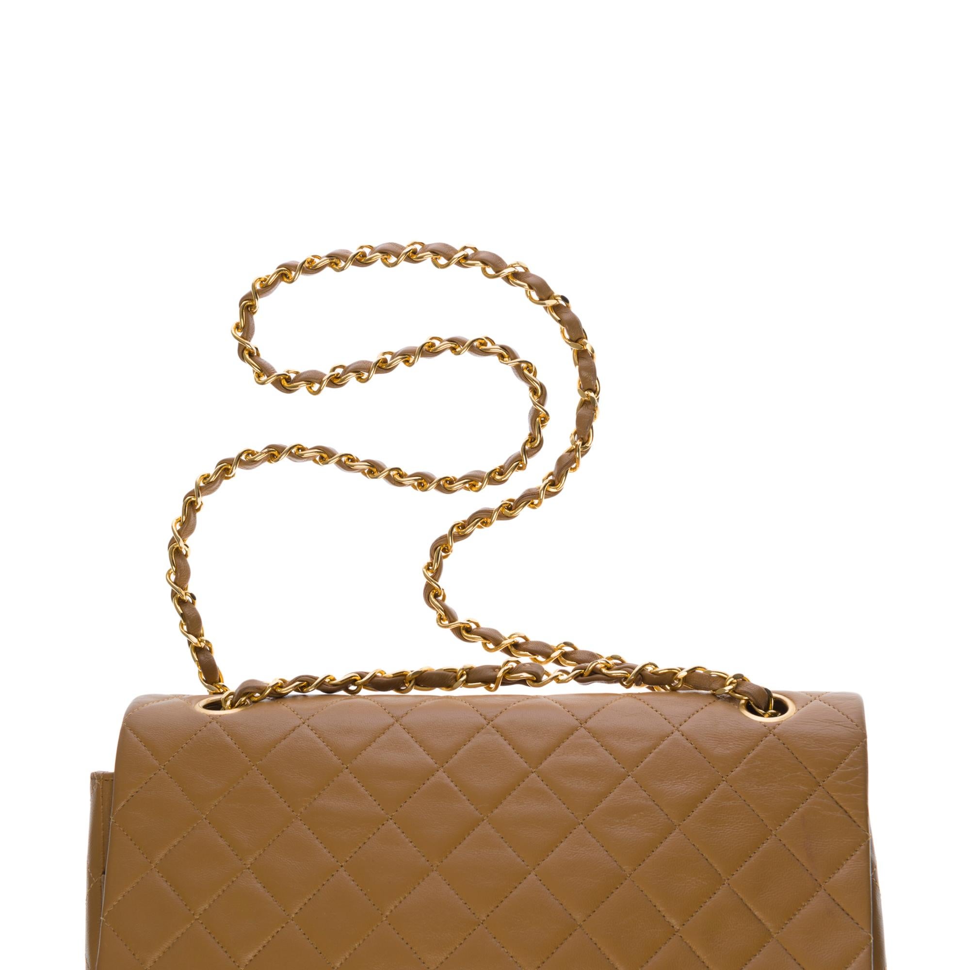 Chanel Timeless/Classic Flap bag Umhängetasche aus gestepptem Lammfell in Camel::GHW 4