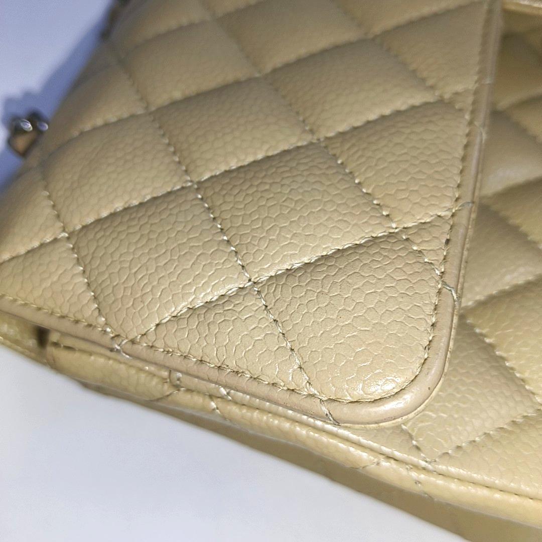 Chanel Timeless Classic Flap Beige Caviar Leather Silver Hardware, 2005-2006 For Sale 8