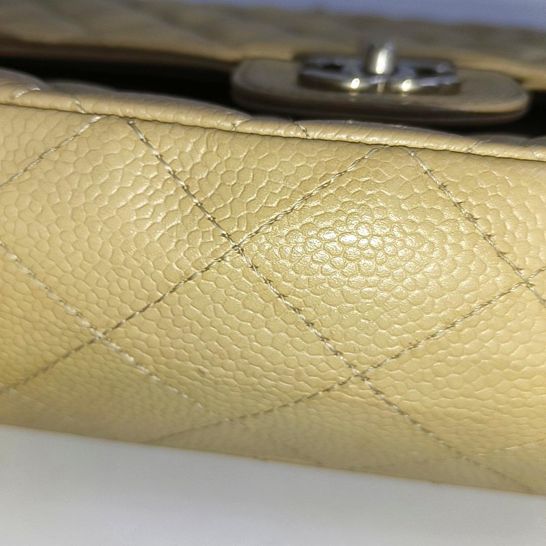Chanel Timeless Classic Flap Beige Caviar Leather Silver Hardware, 2005-2006 For Sale 13