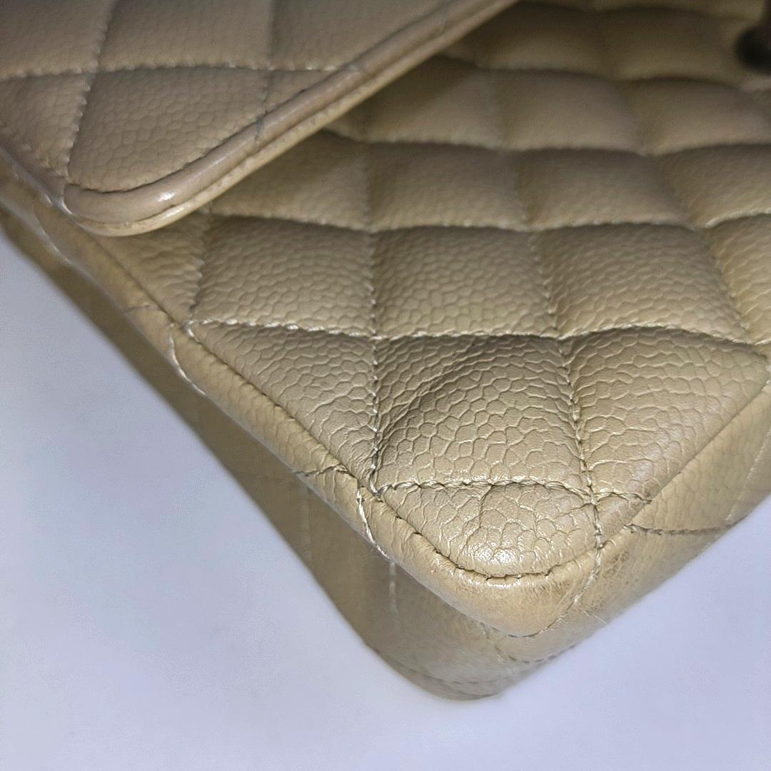 Chanel Timeless Classic Flap Beige Caviar Leather Silver Hardware, 2005-2006 For Sale 14