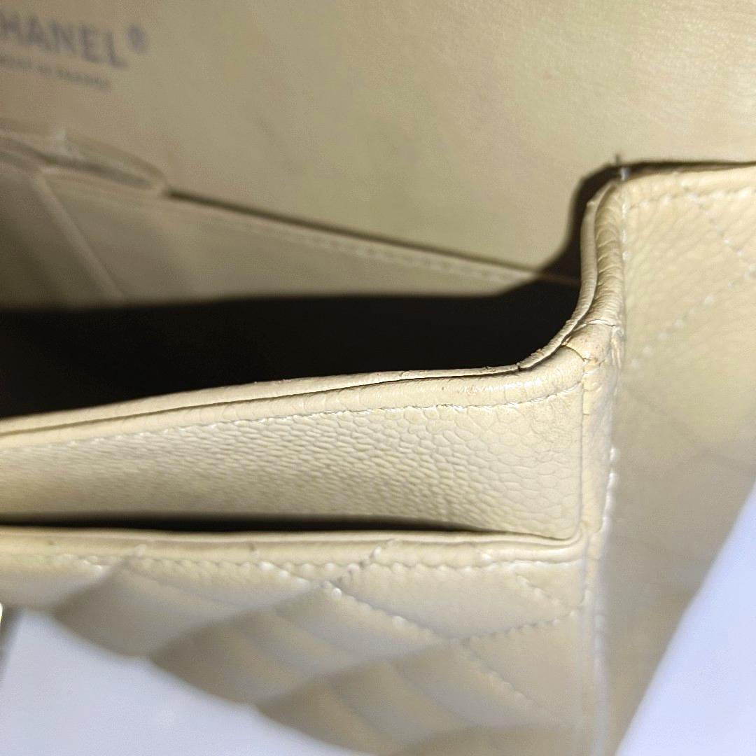 Chanel Timeless Classic Flap Beige Caviar Leather Silver Hardware, 2005-2006 For Sale 15