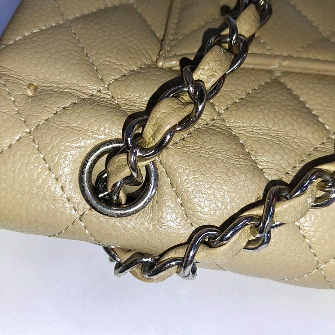 Chanel Timeless Classic Flap Beige Caviar Leather Silver Hardware, 2005-2006 For Sale 16