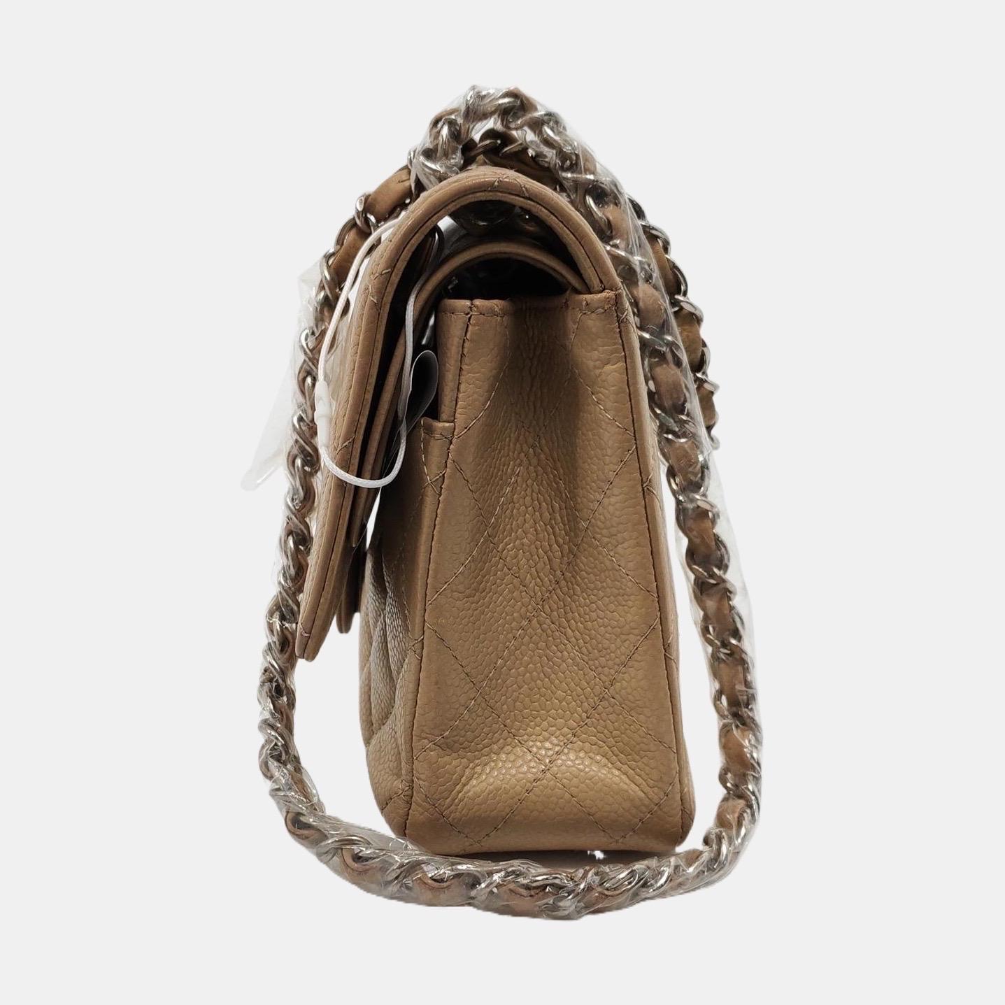 Women's Chanel Timeless Classic Flap Beige Caviar Leather Silver Hardware, 2005-2006 For Sale