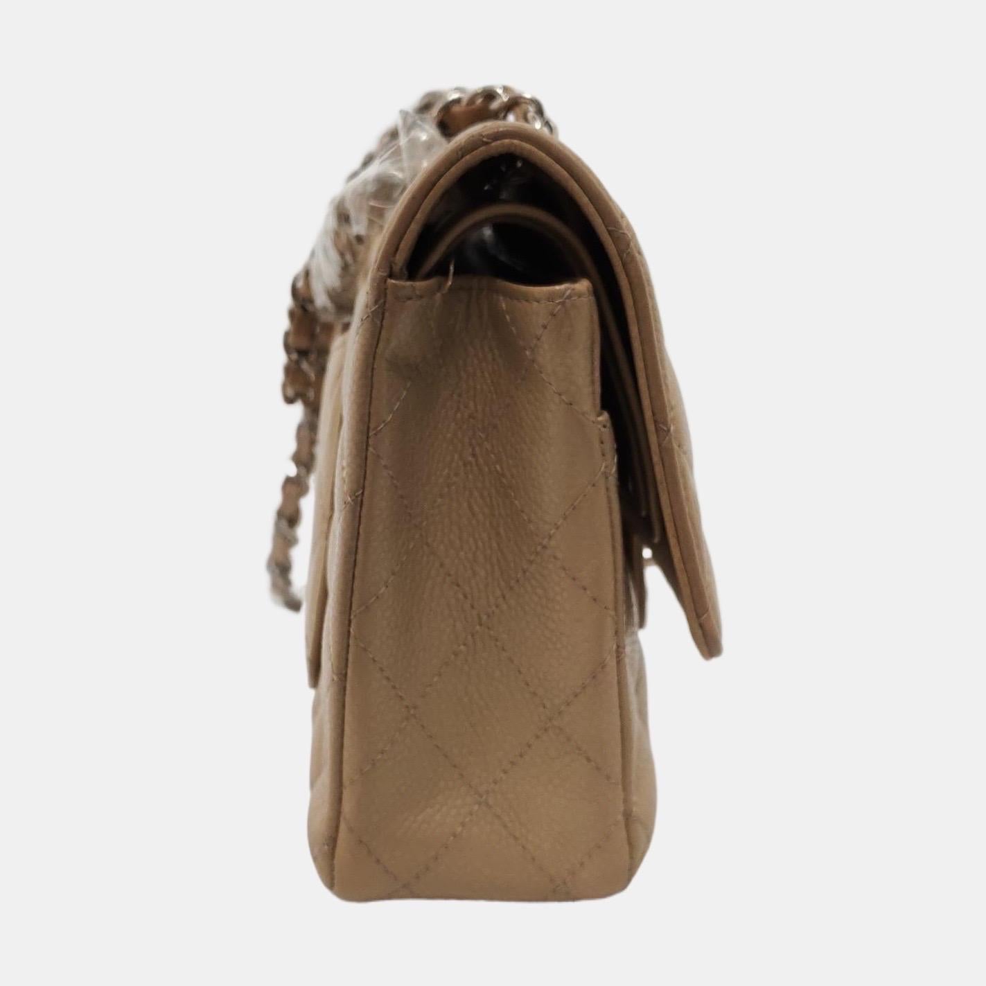 Chanel Timeless Classic Flap Beige Caviar Leather Silver Hardware, 2005-2006 For Sale 1