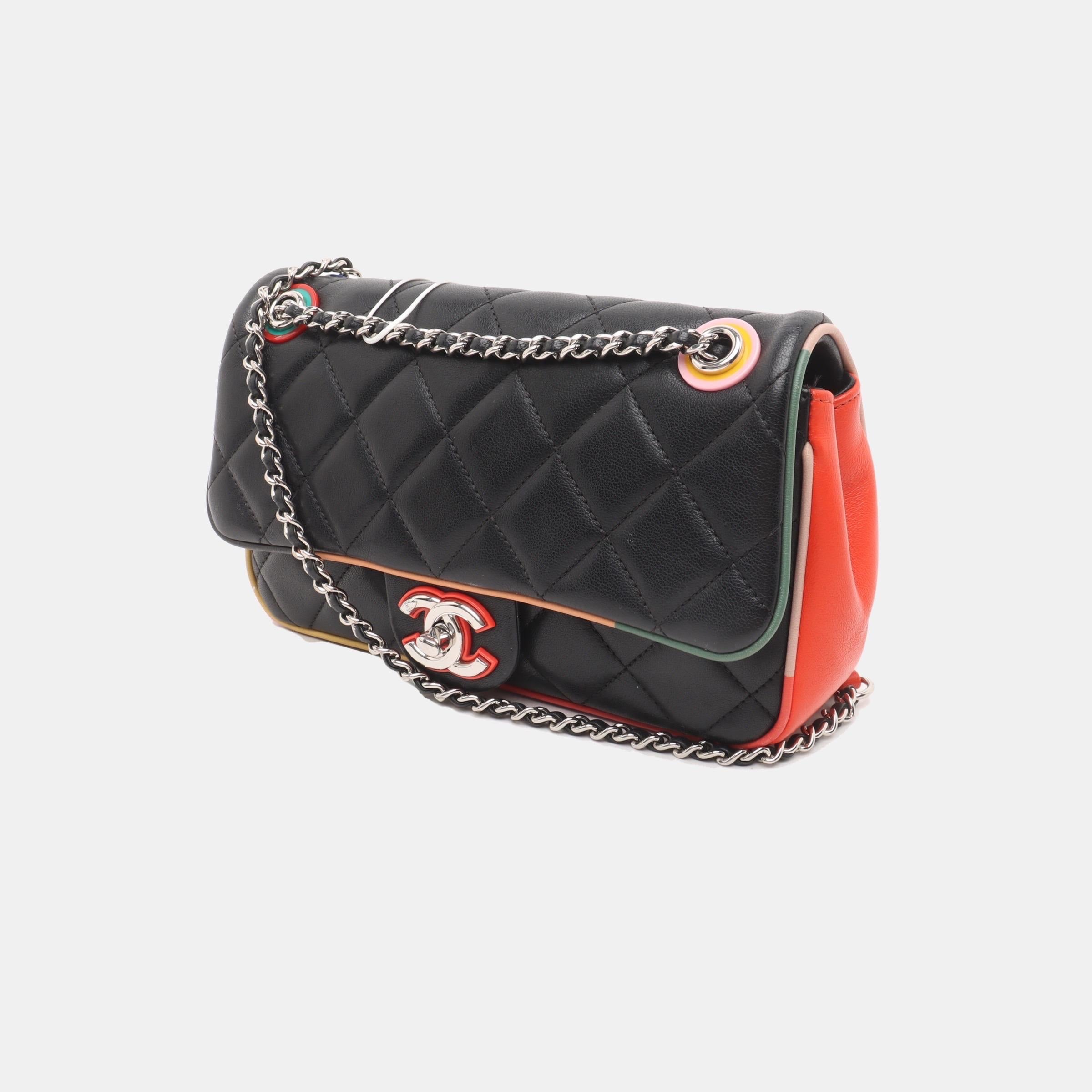 Noir Chanel Timeless Classic Flap Lambskin Plexiglass Quilted Small Cuba Color Black