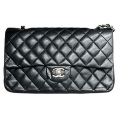 Chanel Timeless Classic Flap Medium 2011 Black Lambskin Leather Silver Hardware
