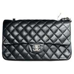 Chanel Timeless Classic Flap Medium 2011 Black Lambskin Leather Silver Hardware