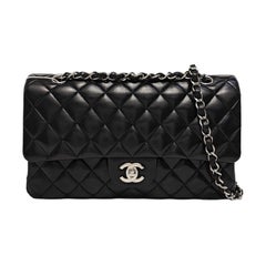 Chanel Timeless Classic Flap Medium 2014 Black Lambskin Leather Silver Hardware
